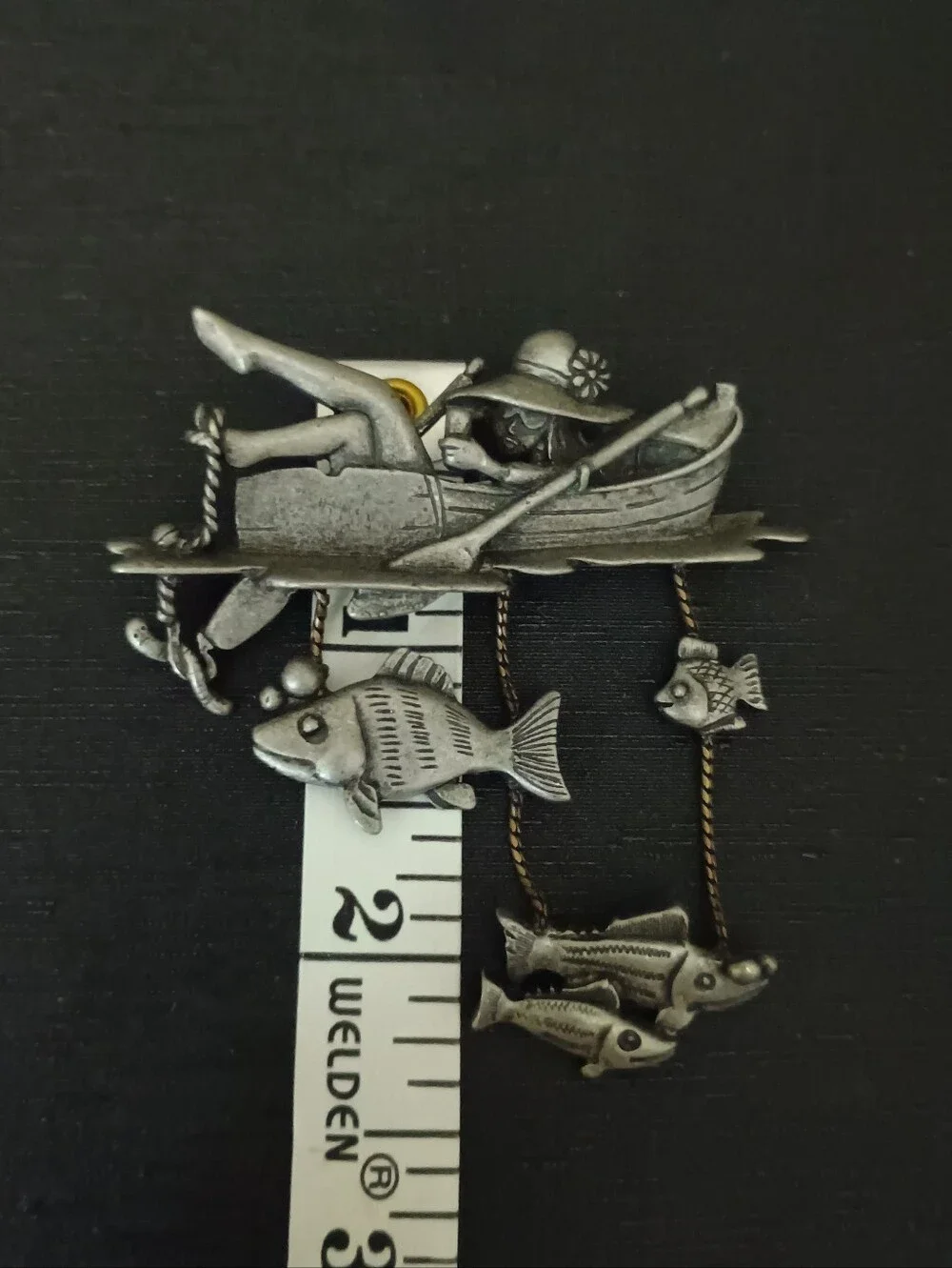 Silver-Tone Fishing Boat Wall Accent with Dangling Fish - Picture 2 of 5